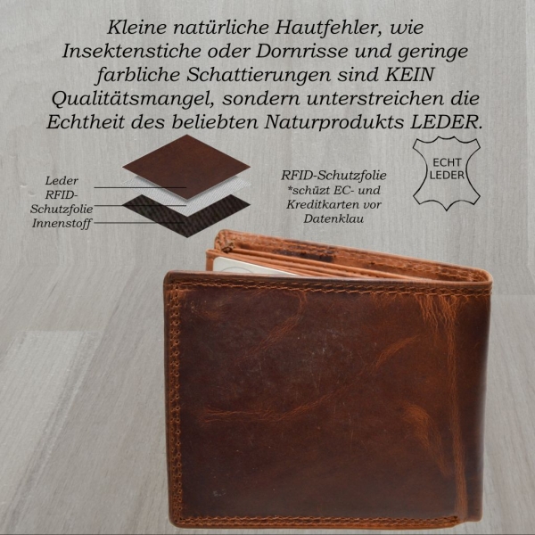 Herrengeldbörse mit Druck Claddagh irisches Symbol Love, Loyalty, Friendship mit RFID Schutz Braun